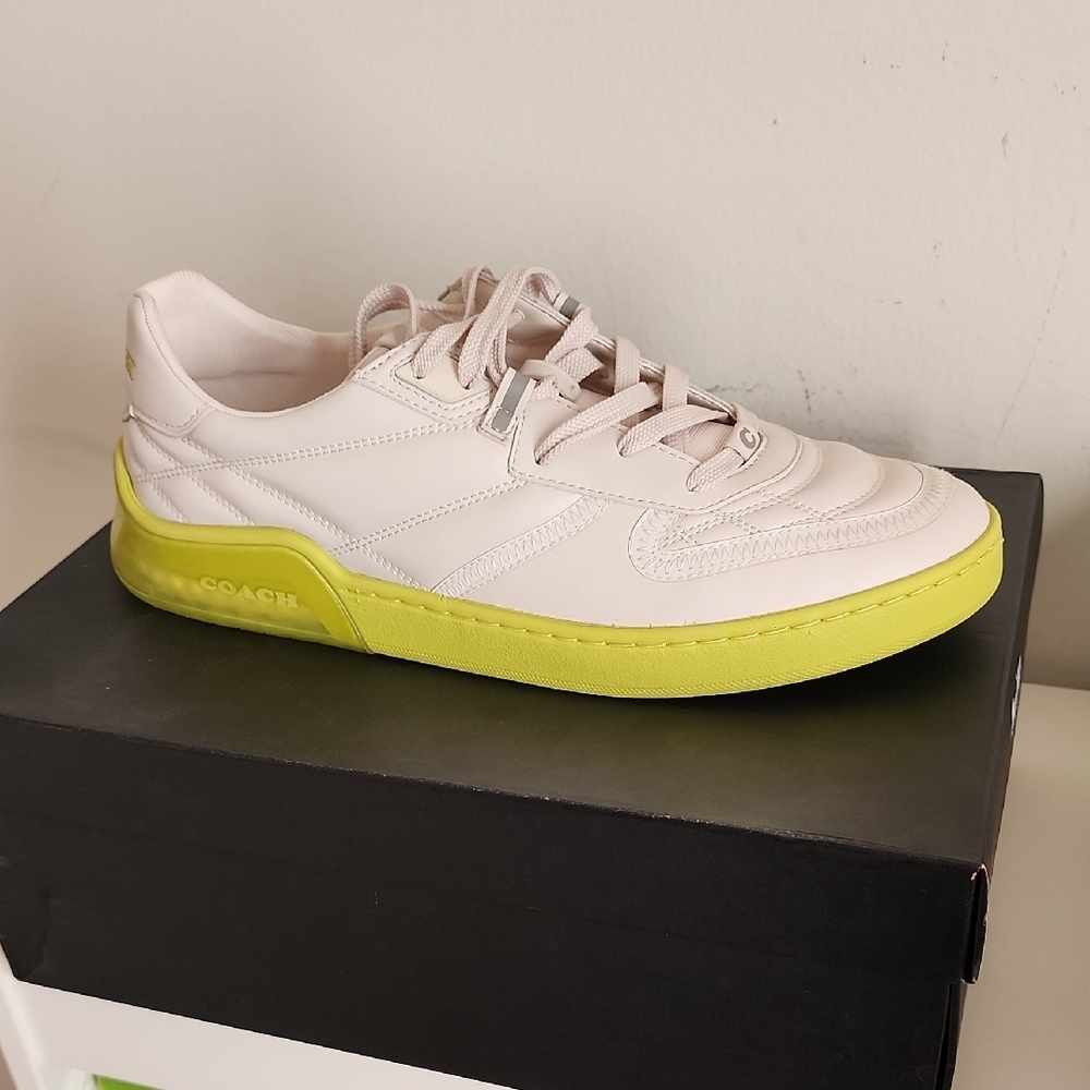 Coach White and Neon Yellow Sneakers
